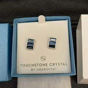 Touchstone Crystal by Swarovski Tile Earrings Blue NEW in box